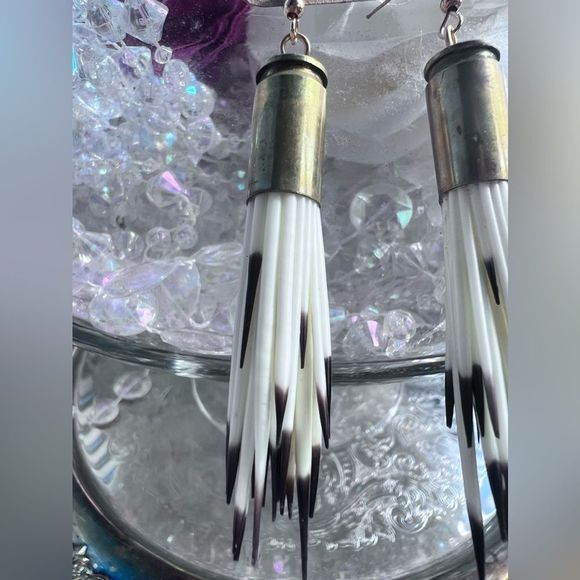 Rich McCoy Unique Handmade Upcycled Brass Bullet
Casing Porcupine Quill Earrings - Picture 4 of 4